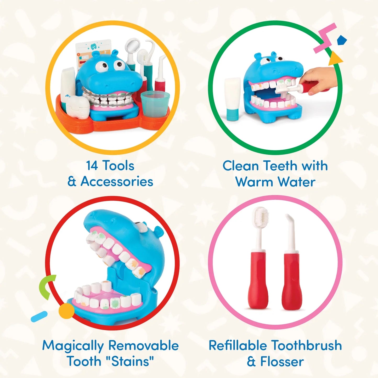 Hippodontist Dentist Plastic Play Set with 14 Accessories, Toddler and Preschool Toys