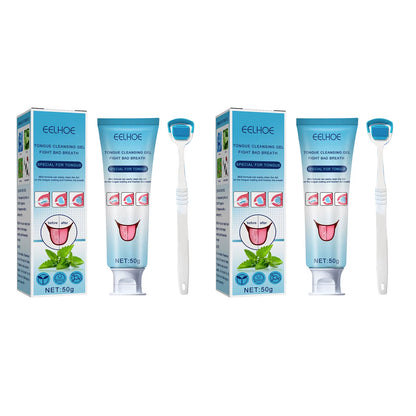 Tongue Cleaning Gel with Brush Oral Care Removal Odor Health Fresh Breath Care Dental Hygiene Tools Coating Cleaning Kit