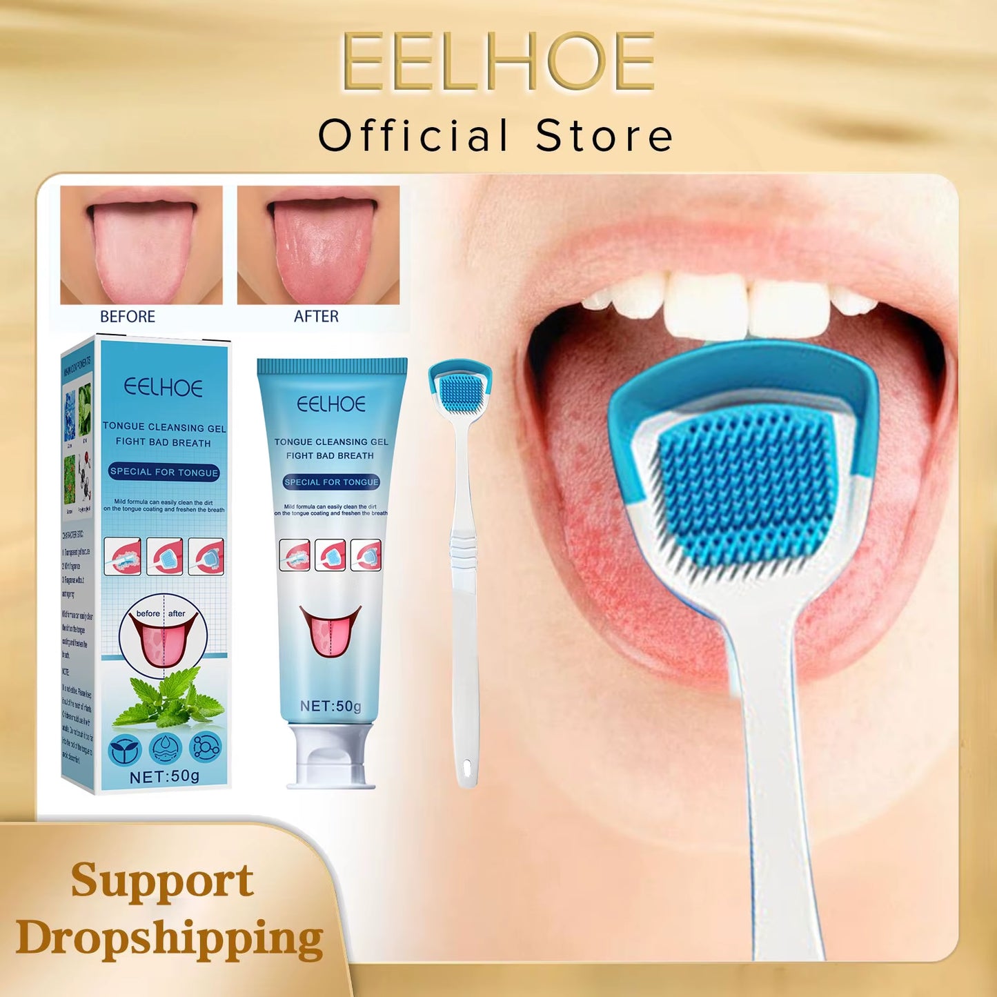 Tongue Cleaning Gel with Brush Oral Care Removal Odor Health Fresh Breath Care Dental Hygiene Tools Coating Cleaning Kit