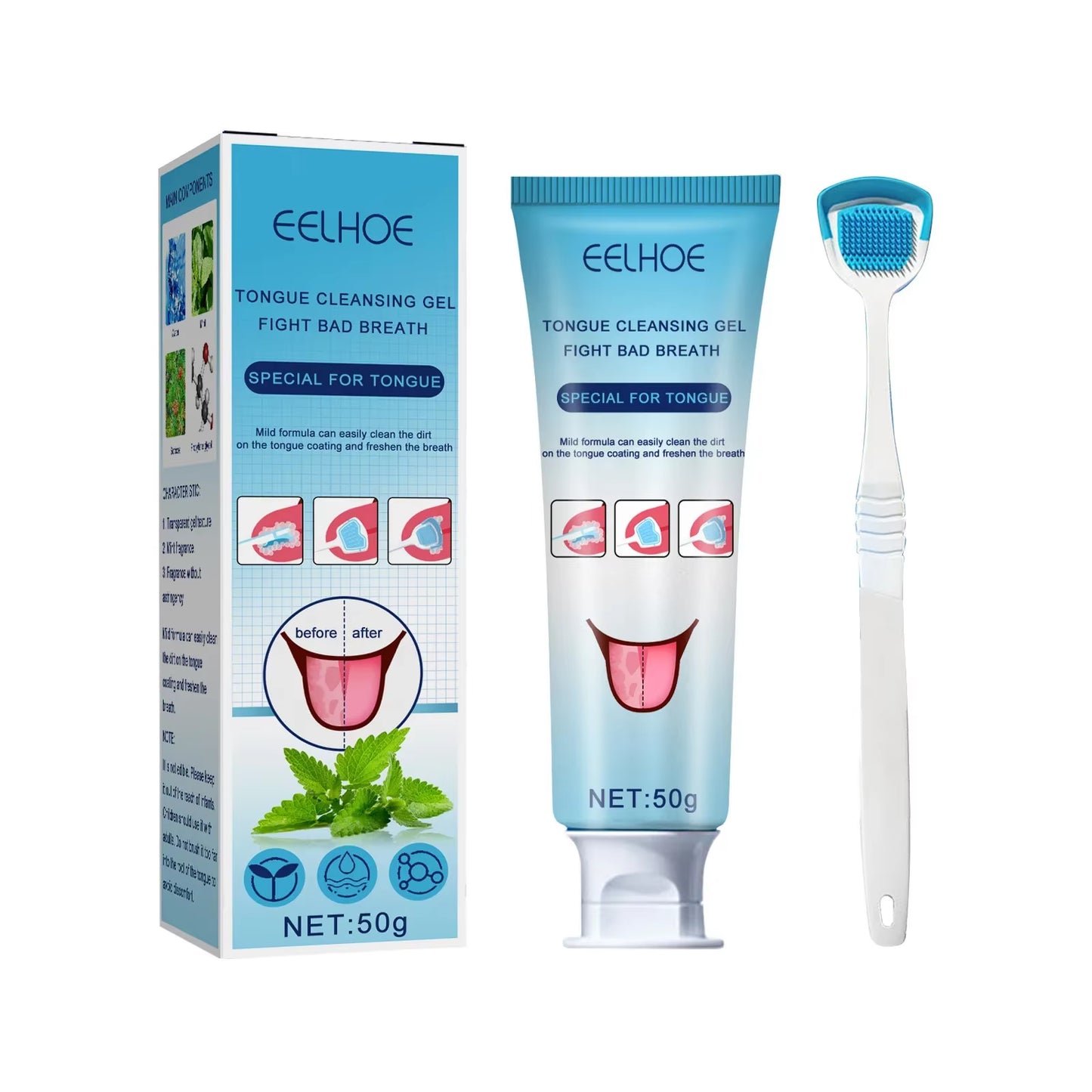 Tongue Cleaning Gel with Brush Oral Care Removal Odor Health Fresh Breath Care Dental Hygiene Tools Coating Cleaning Kit