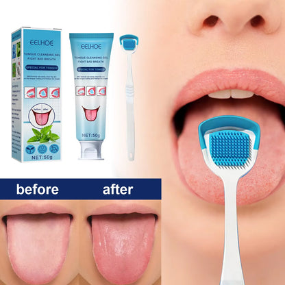 Tongue Cleaning Gel with Brush Oral Care Removal Odor Health Fresh Breath Care Dental Hygiene Tools Coating Cleaning Kit