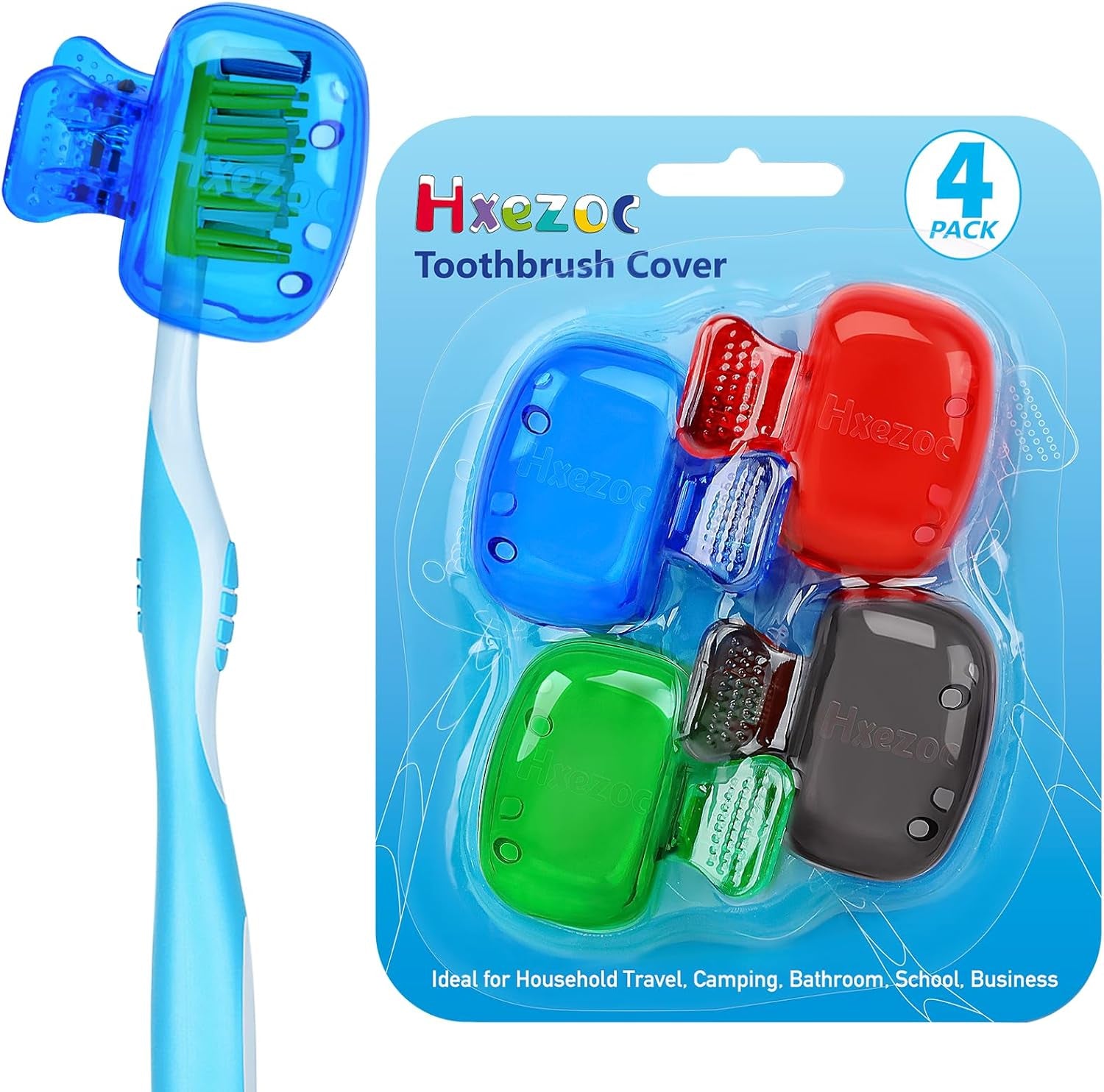 4 Pack Travel Toothbrush Head Covers Toothbrush Protector Cap Brush Pod Case Protective Portable Plastic Clip for Household Travel, Camping, Bathroom, School, Business